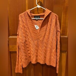 American Eagle Oversized Hooded Cropped V-Neck Cable Knit Sweater - NWT